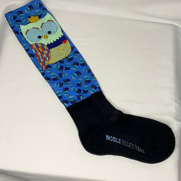 Noble Equestrian Boot Socks Blue Colorful Owl Kids One Size - Picture 1 of 9